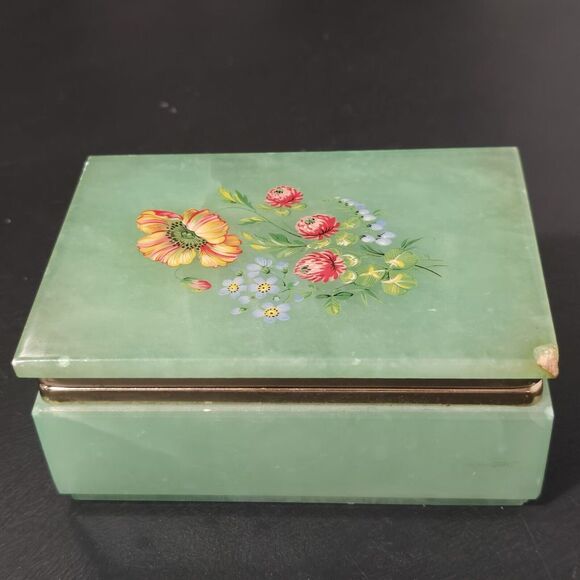 Alabaster Green ONYX Floral Keepsake Trinket Box Marble Gold  Alabaster Green ONYX Floral Keepsake Trinket‎ Box Marble Gold
